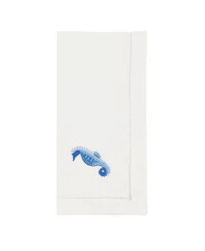 Saro Lifestyle Seaside Splendor Embroidered Seahorse Napkin Set Of 6, 20"x20" In White