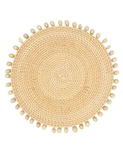 Saro Lifestyle Seaside Splendor Shell Rattan Placemat Set Of 4,15"x15" In Natural