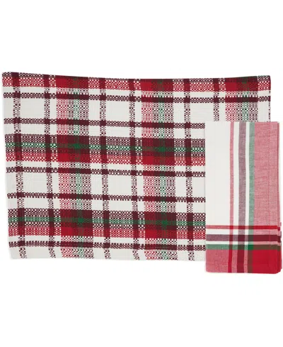 Saro Lifestyle Simple Plaid Cotton Placemats And Napkins, Set Of 8 In Red,green