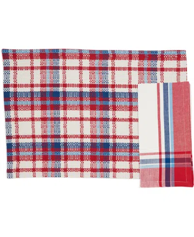 Saro Lifestyle Simple Plaid Cotton Placemats And Napkins, Set Of 8 In Red,white,blue
