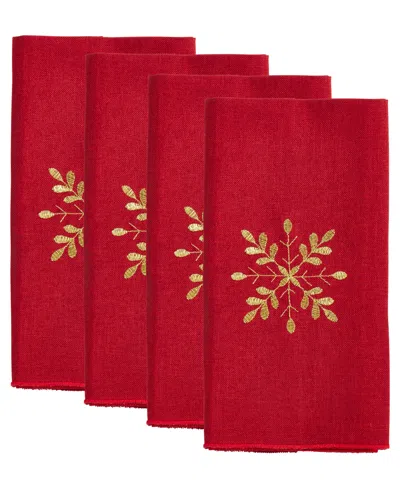 Saro Lifestyle Snowflake Design Table Napkins, Set Of 4 In Red