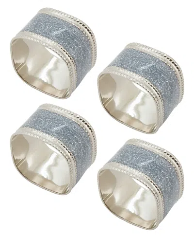 Saro Lifestyle Sparkling Square Design Napkin Rings, Set Of 4 In Blue