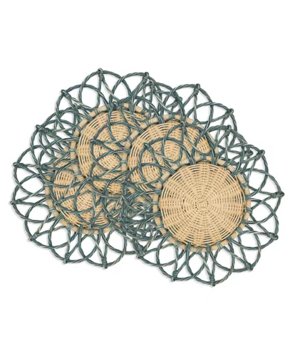 Saro Lifestyle Spiral Rattan Placemats, 15" Round In Turquoise