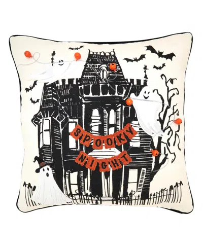 SARO LIFESTYLE SPOOKY NIGHT HAUNTED HOUSE DOWN FILLED DECORATIVE PILLOW, 18" X 18"