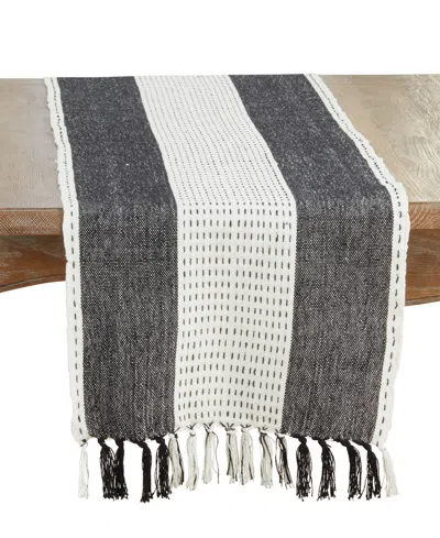 Saro Lifestyle Stitched Banded Table Runner, 16" X 72" In Black
