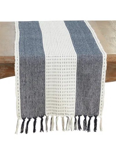 Saro Lifestyle Stitched Banded Table Runner, 16" X 72" In Blue