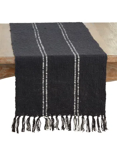 Saro Lifestyle Stitched Line Table Runner, 16" X 72" In Black
