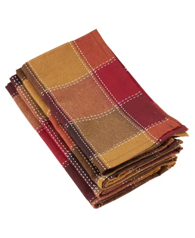 Saro Lifestyle Stitched Plaid Design Napkins, Set Of 4 In Multi