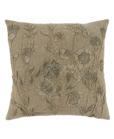 Saro Lifestyle Stone Washed Floral Pillow In Neutral