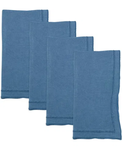 Saro Lifestyle Stonewashed Overlock Linen Edge Napkins, 20" X 20" In Navy Blue