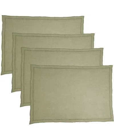 Saro Lifestyle Stonewashed Overlock Linen Edge Placemats, 14" X 20" In Olive