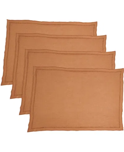 Saro Lifestyle Stonewashed Overlock Linen Edge Placemats, 14" X 20" In Terracotta