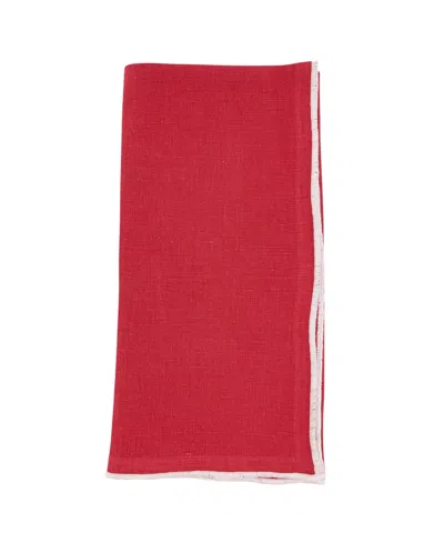 Saro Lifestyle Stonewashed Stitch Border Table Napkins Set Of 4,20"x20" In Red,white