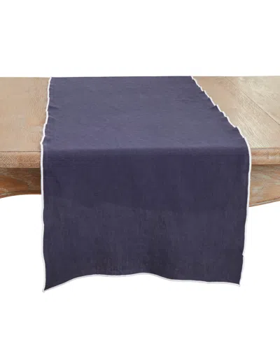 Saro Lifestyle Stonewashed Stitched Edge Table Runner, 16"x72" In Midnight Blue