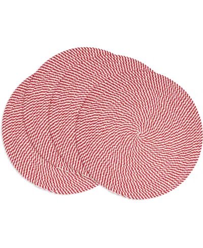 Saro Lifestyle Stripe Of Mint Placemats, 15" Round In Red