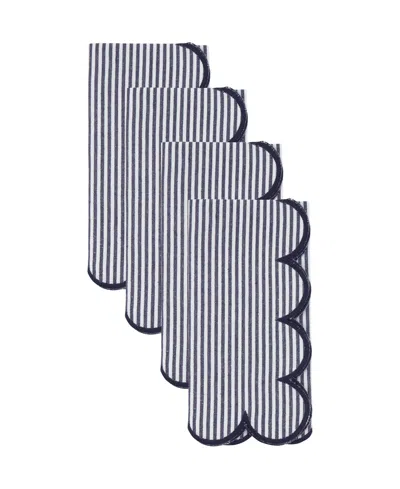 Saro Lifestyle Striped Cotton Decorative Napkins, Set Of 4 In Blue