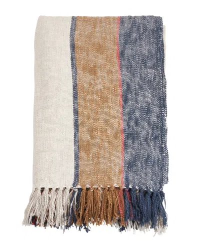 Saro Lifestyle Striped Design Throw, 68" X 52" In Navy Blue