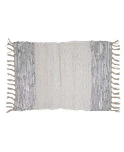 Saro Lifestyle Striped Leather Chindi Placemat Set Of 4 In Silver