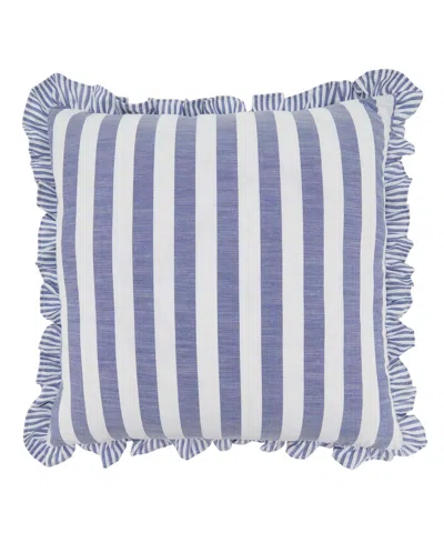 Saro Lifestyle Striped Ruffle Edge Decorative Pillow, 18" X 18" In Blue