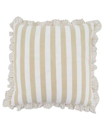 Saro Lifestyle Striped Ruffle Edge Decorative Pillow, 18" X 18" In Brown