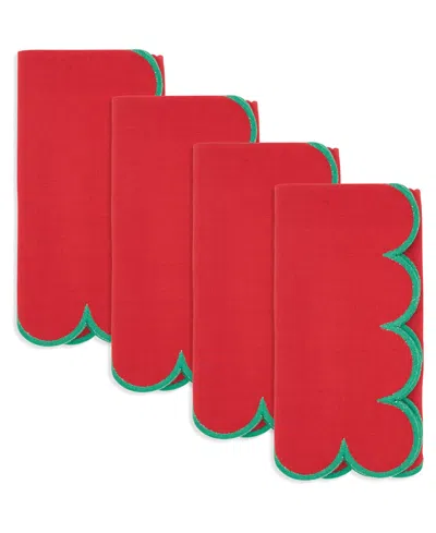 Saro Lifestyle Sweet Edge Scalloped Napkin, Set Of 4 In Red