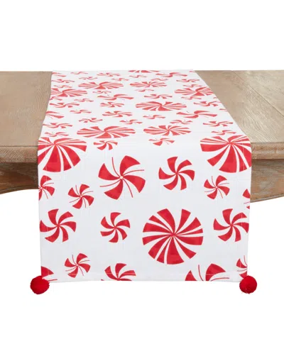 Saro Lifestyle Sweet Peppermint Candy Table Runner, 16" X 54" In Red