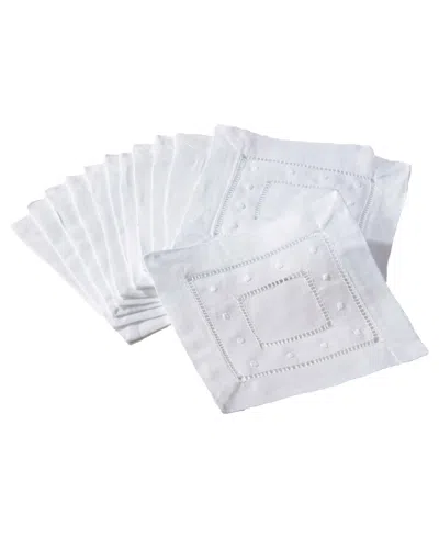 Saro Lifestyle Swiss Dot Collection Embroidered And Hemstitch Napkins, Set Of 12 In White