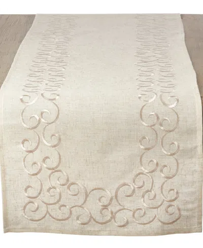 Saro Lifestyle Table Runner With Embroidered Border, 54" X 16" In Beige