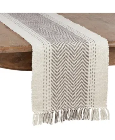 Saro Lifestyle Table Runner With Kantha Stitch Design, 120" X 16" In Silver