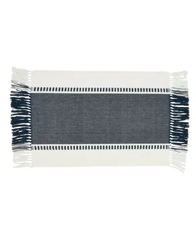 Saro Lifestyle Tassel Trimmed Stripe Placemat Set Of 4, 14"x20" In Navy Blue