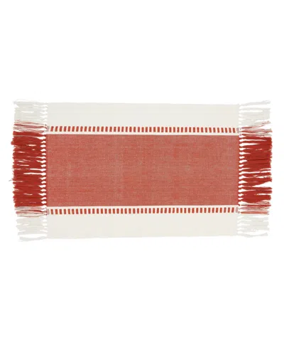 Saro Lifestyle Tassel Trimmed Stripe Placemat Set Of 4, 14"x20" In Orange