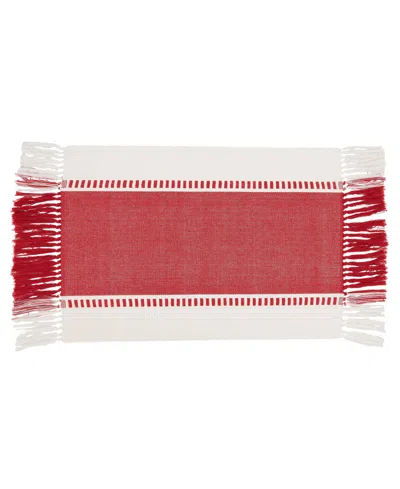 Saro Lifestyle Tassel Trimmed Stripe Placemat Set Of 4, 14"x20" In Red