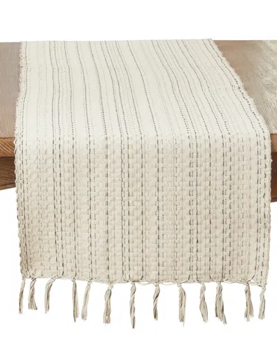 Saro Lifestyle Tassel Trimmed Stripe Table Runner, 16" X 72" In Natural