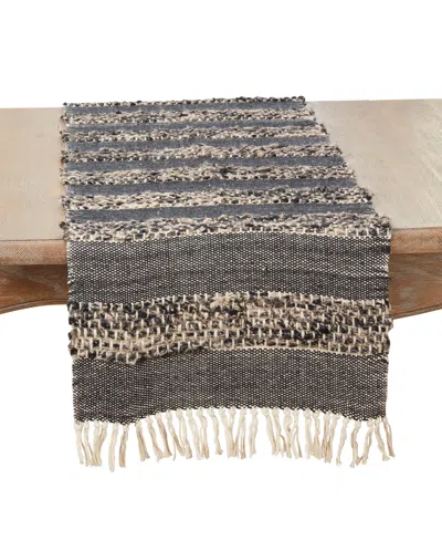 Saro Lifestyle Tassel Trimmed Stripes Table Runner, 16"x72" In Gray