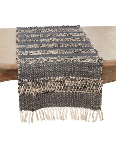 Saro Lifestyle Tassel Trimmed Stripes Table Runner, 16"x72" In Black,natural