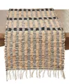 Saro Lifestyle Textured Bold Stripe Fringe Table Runner, 16" X 72" In Black,natural