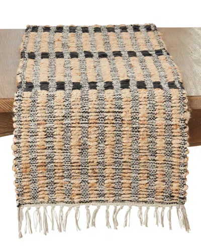 Saro Lifestyle Textured Bold Stripe Fringe Table Runner, 16" X 72" In Black,natural