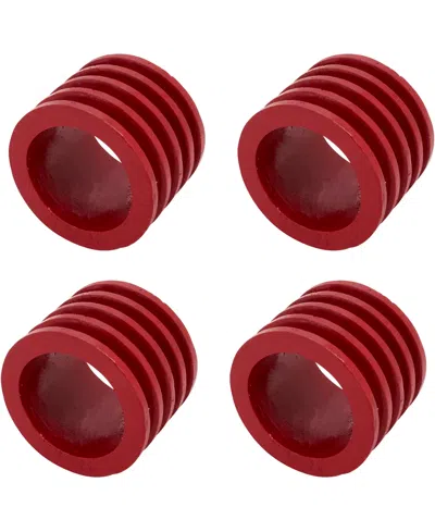 Saro Lifestyle Textured Natural Wood Napkin Rings, Set Of 4 In Red