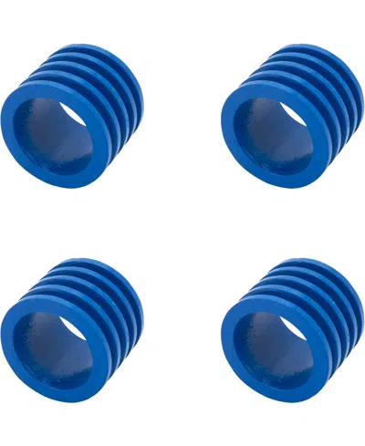 Saro Lifestyle Textured Natural Wood Napkin Rings, Set Of 4 In Blue