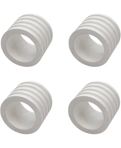 Saro Lifestyle Textured Natural Wood Napkin Rings, Set Of 4 In White