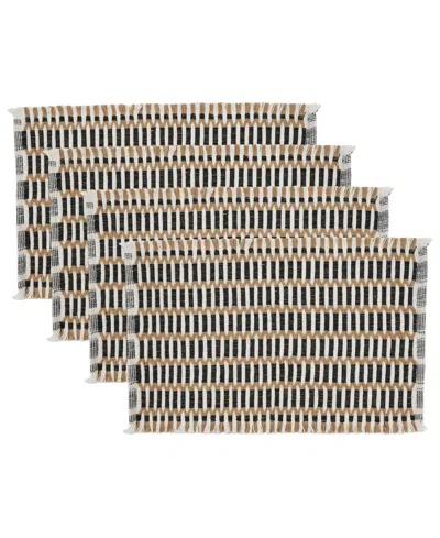 Saro Lifestyle Textured Weave Table Runner, 14" X 72" In Black,natural