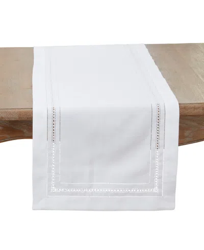 Saro Lifestyle Traditional Hemstitch Table Runner, 16"x36" In White