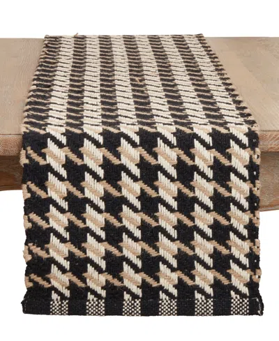 Saro Lifestyle Traditional Houndstooth Table Runner, 14" X 72" In Black,natural