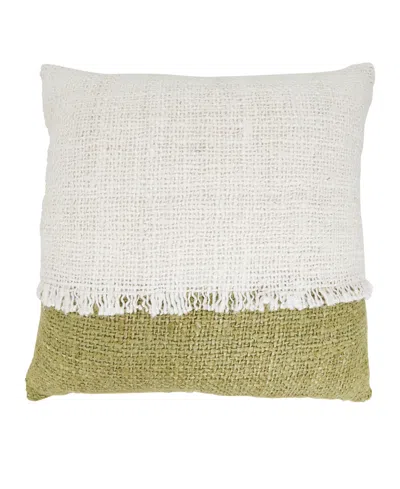 SARO LIFESTYLE TWO-TONE FRINGE DOWN FILLED DECORATIVE PILLOW, 20" X 20"