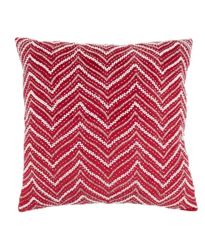 Saro Lifestyle Velvet Beaded Chevron Poly Filled Decorative Pillow, 20" X 20" In Red