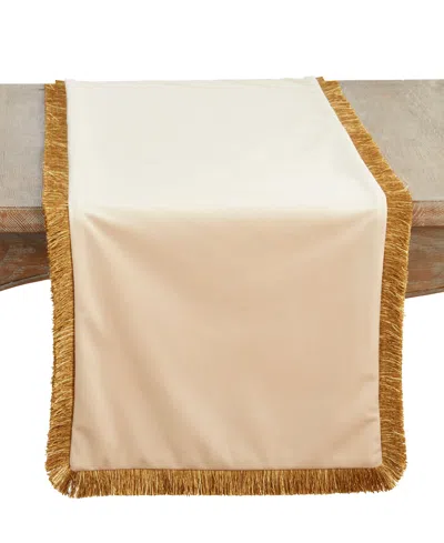 Saro Lifestyle Velvet Fringe Table Runner, 16" X 72" In White