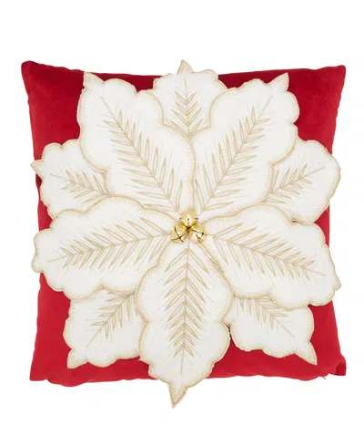 SARO LIFESTYLE VELVET POINSETTIA DOWN FILLED DECORATIVE PILLOW, 16" X 16"