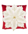 Saro Lifestyle Velvet Poinsettia Poly Filled Decorative Pillow, 16" X 16" In Red