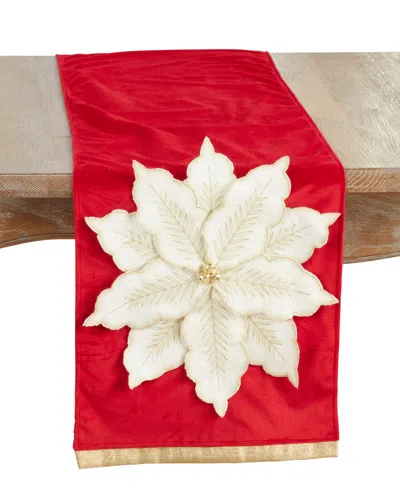 Saro Lifestyle Velvet Poinsettia Table Runner, 14" X 72" In Red