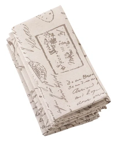 Saro Lifestyle Vintage Script Print Design Napkins, Set Of 4 In Brown